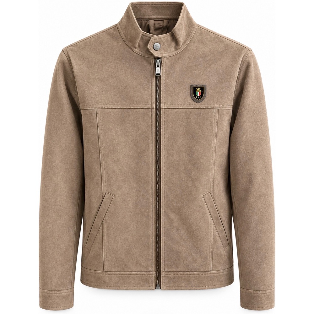 Collezioni Italia Mens Faux Suede Full Zip Jacket Tan Khaki Size S NWT